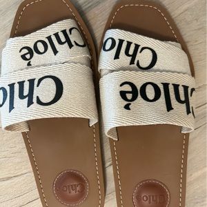 Chloe Woody Logo-Print Canvas slides